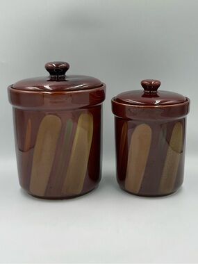 Sango “Avanti Brown” 4722 Stoneware Canisters with Lids